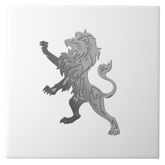 Silver Royal Lion auf der Weißen Keramik Tile Fliese (Vorderseite)