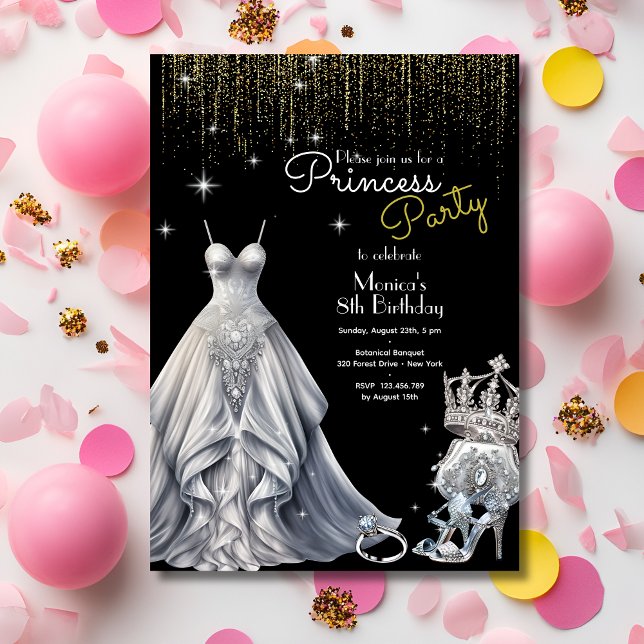 Silver Royal Princess Black Birthday Einladung (Von Creator hochgeladen)