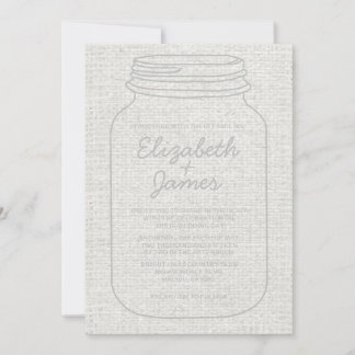 Silver Rustic Burlap Mason Jar Hochzeit Einladunge Einladung