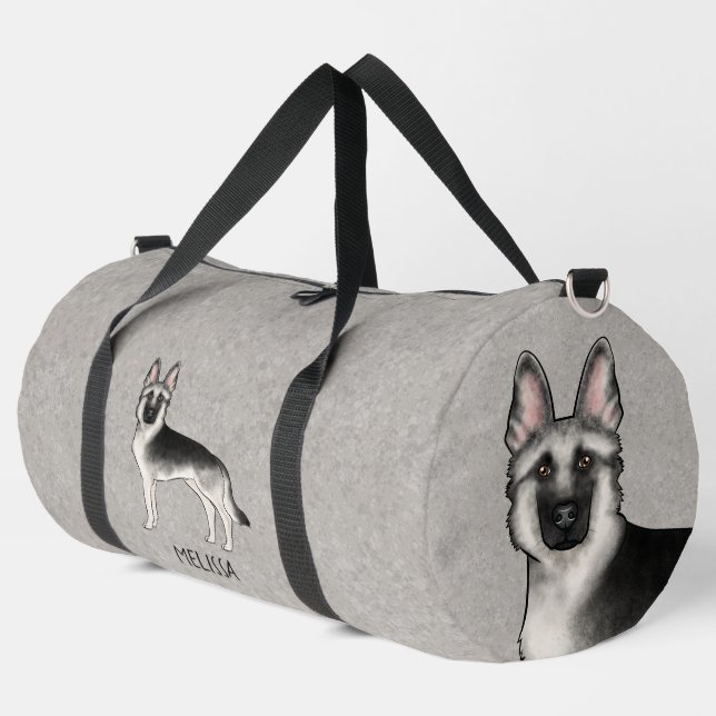 Silver Sable Deutscher Schäferhund und Individuell Duffle Bag (Linke Ecke)
