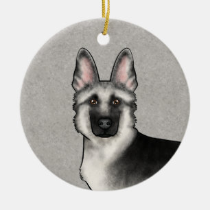 Silver Sable German Shepherd Cartoon Dog Head Keramik Ornament