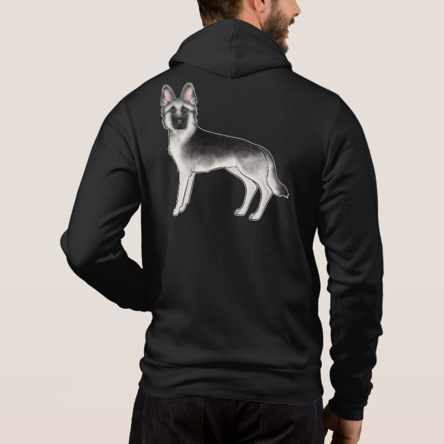 Silver Sable German Shepherd Cartoon GSD Dog Hoodie (Rückseite)