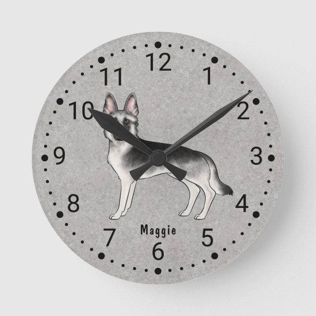 Silver Sable German Shepherd Dog Numbered Clock Runde Wanduhr (Vorderseite)