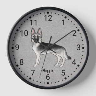 Silver Sable German Shepherd Dog Numbered Clock Uhr
