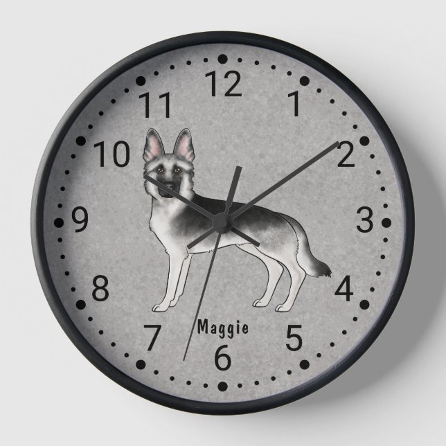 Silver Sable German Shepherd Dog Numbered Clock Uhr (Vorderseite)