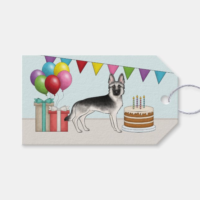 Silver Sable German Shepherd farbenfroh Geburtstag Geschenkanhänger (Vorderseite (Horizontal))