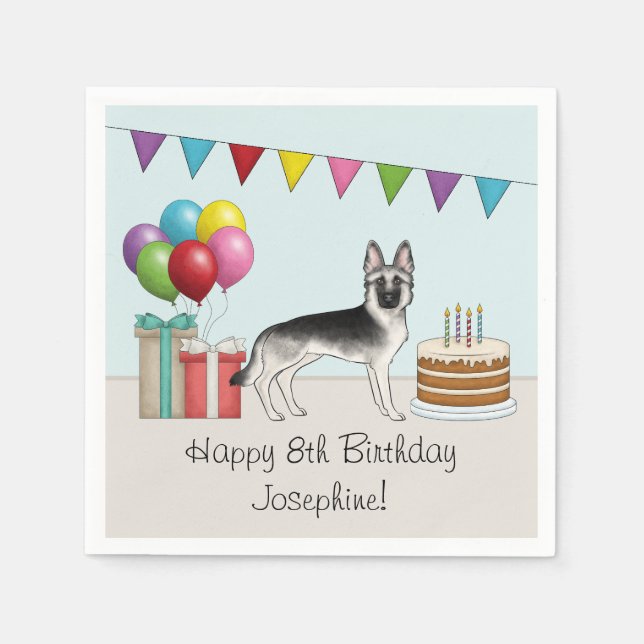 Silver Sable German Shepherd farbenfroh Geburtstag Serviette (Vorderseite)
