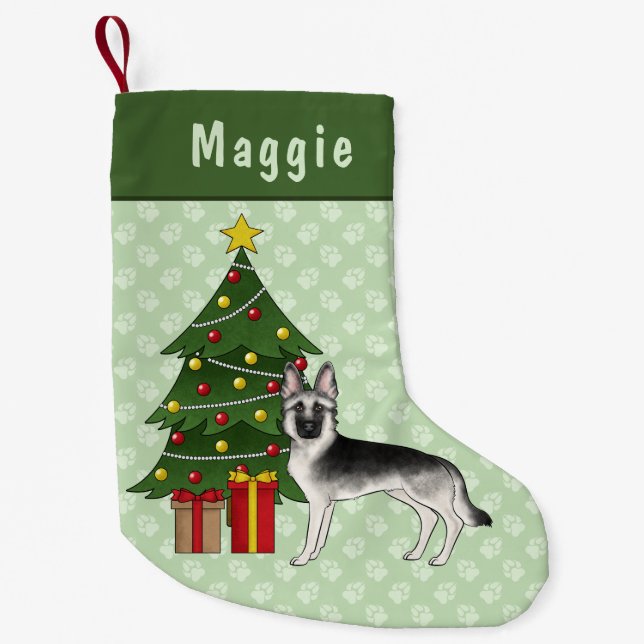 Silver Sable German Shepherd Green Christmas Tree Kleiner Weihnachtsstrumpf (Vorderseite)