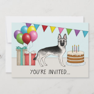 Silver Sable German Shepherd Hund farbenfroh Gebur Einladung