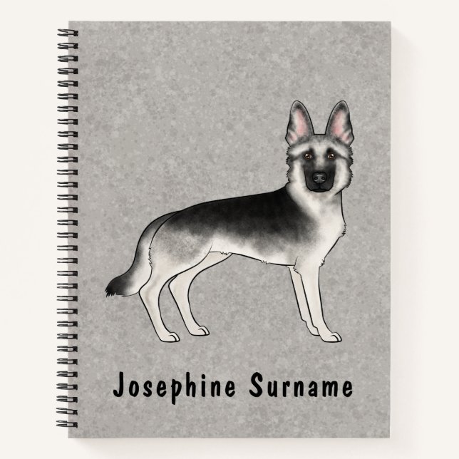 Silver Sable German Shepherd Hund und Custom Text Notizbuch (Vorderseite)