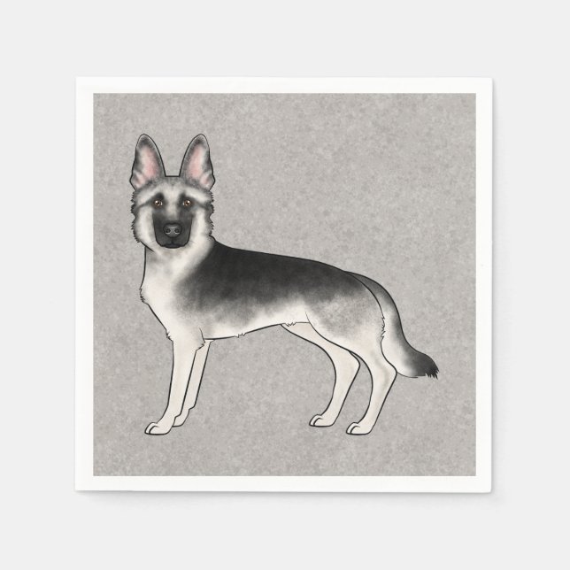 Silver Sable German Shepherd Niedlich Cartoon GSD  Serviette (Vorderseite)