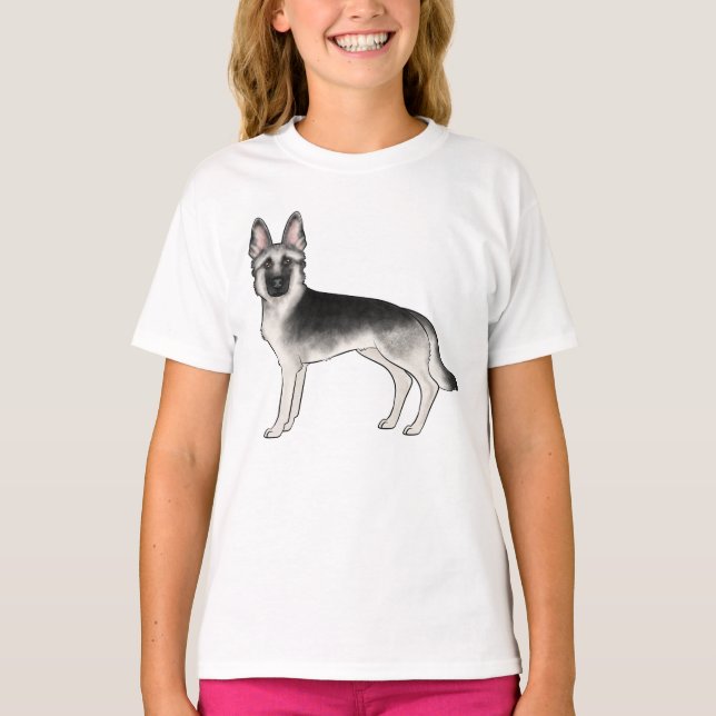 Silver Sable German Shepherd Niedlich Dog Illustra T-Shirt (Vorderseite)