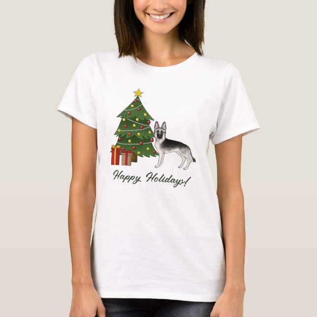Silver Sable German Shepherd Weihnachten T-Shirt (Vorderseite)