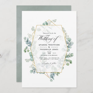 Silver Sage Eukalyptus Geometric Wedding Foto Einladung
