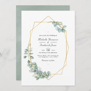 Silver Sage Geometric Eucalyptus QR Code Wedding Einladung