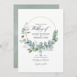 Silver Sage Geometric Eucalyptus Wedding Foto Einladung