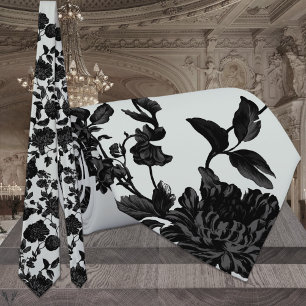 Silver Sage Green & Black Floral Wedding Krawatte