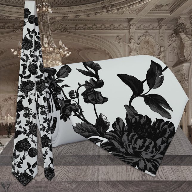 Silver Sage Green & Black Floral Wedding Krawatte (Von Creator hochgeladen)