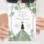 Silver Sage Green Mis Quince 15 Anos Butterfly Einladung<br><div class="desc">Quinceañera Sage Green Silver Crown Glitzer Einladung Mis Quince 15 Anos,  16. Geburtstag Schmetterling.</div>