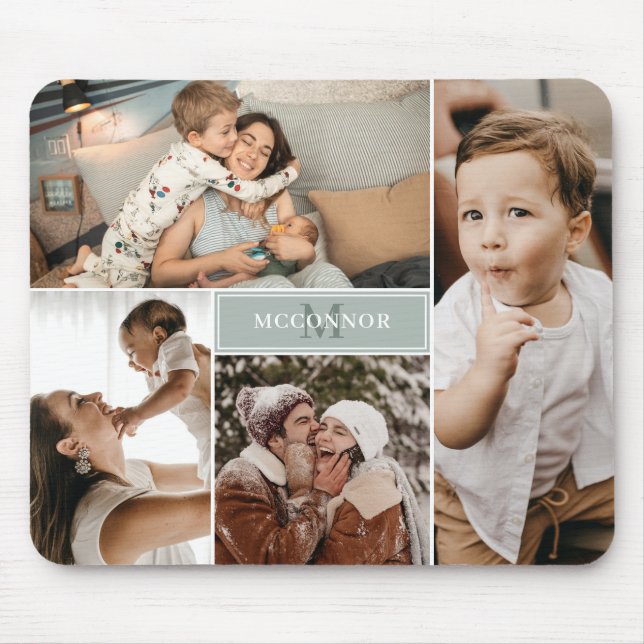 Silver Sage Modern 4 Foto Collage & Name Mousepad (Vorne)