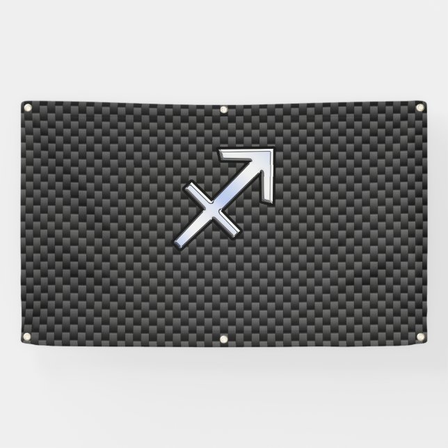Silver Sagittarius Zodiac Sign Carbon Fibre Print Banner (Horizontal)