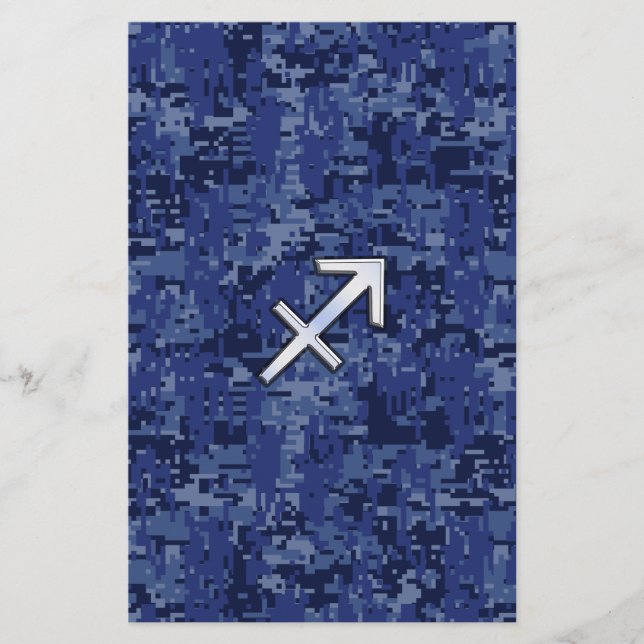 Silver Sagittarius Zodiac Sign Navy Digitale Camou Briefpapier (Vorderseite)