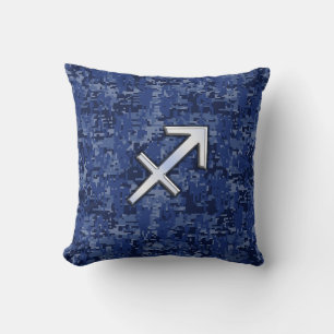 Silver Sagittarius Zodiac Sign Navy Digitale Camou Kissen