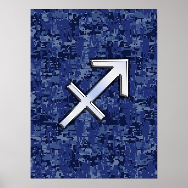 Silver Sagittarius Zodiac Sign Navy Digitale Camou Poster (Vorne)
