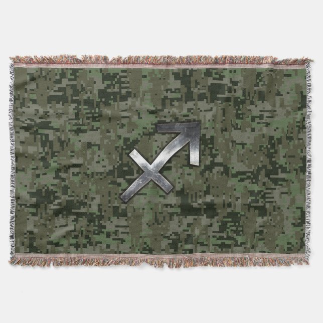 Silver Sagittarius Zodiac Woodland Digital Camo Decke (Vorderseite)