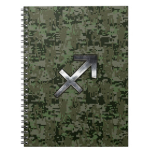 Silver Sagittarius Zodiac Woodland Digital Camo Notizblock