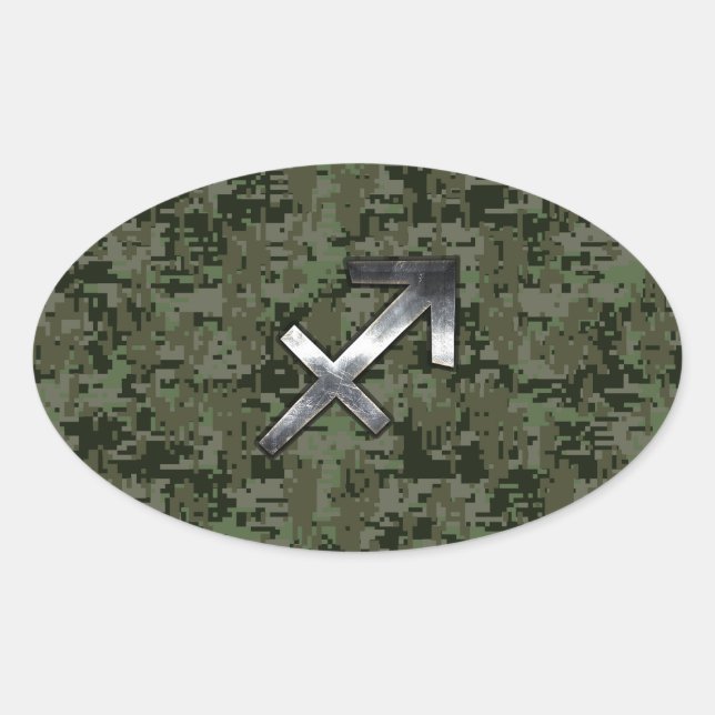 Silver Sagittarius Zodiac Woodland Digital Camo Ovaler Aufkleber (Vorderseite)