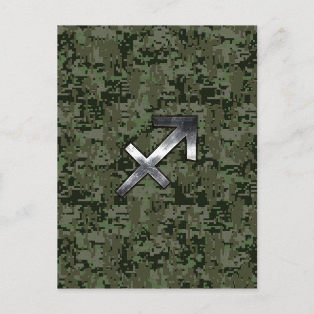 Silver Sagittarius Zodiac Woodland Digital Camo Postkarte (Vorderseite)