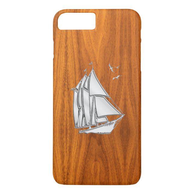 Silver Sail Boat auf Teak Veneer Dekoration Case-Mate iPhone Hülle (Rückseite)