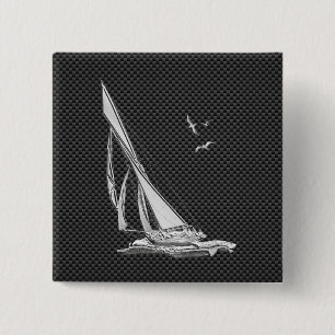 Silver Sailboat auf Carbon Fibre Decor Button