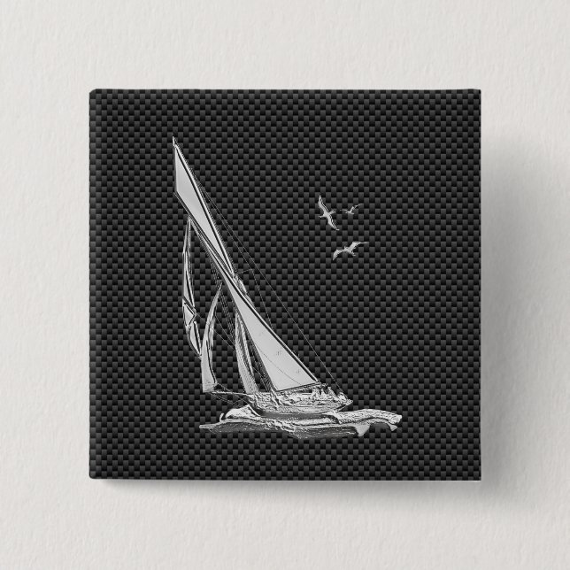 Silver Sailboat auf Carbon Fibre Decor Button (Vorderseite)