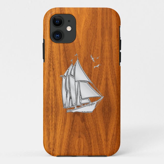 Silver Sailboat auf Teak Veneer Stile Case-Mate iPhone Hülle (Rückseite)
