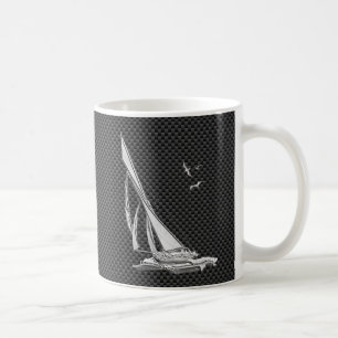 Silver Sailboat on Carbon Fiber Decor Kaffeetasse