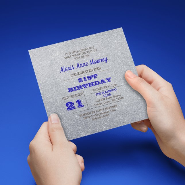 Silver & Sapphire Blue Funkelnd Geburtstag Einladu Einladung (Von Creator hochgeladen)