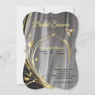 Silver Satin & Gold Blume Brautparty Einladung