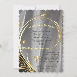 Silver Satin & Gold Blume Jubiläum Einladung
