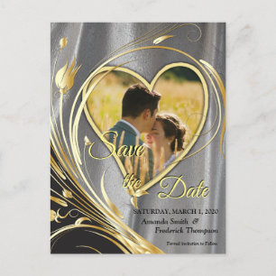 Silver Satin & Gold Blume Pracht Ankündigungspostkarte