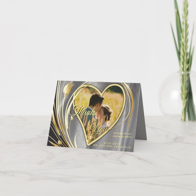 Silver Satin & Gold Blume Pracht Dankeskarte (Vorderseite)