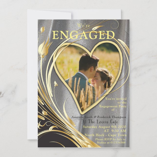 Silver Satin & Gold Blume Pracht Einladung (Vorderseite)