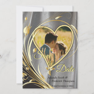 Silver Satin & Gold Blume Pracht Save The Date