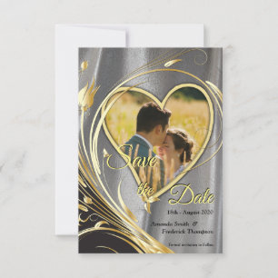 Silver Satin & Gold Blume Pracht Save The Date