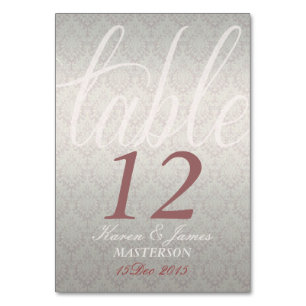 Silver Satin Rose Damask Stilvolle Decke Tischkart Tischnummer