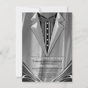 Silver Satin & Silver Blume Einladung Bachelor