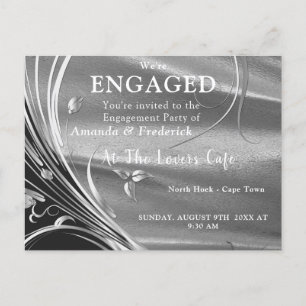 Silver Satin & Sparkling Blume Verlobung Einladungspostkarte