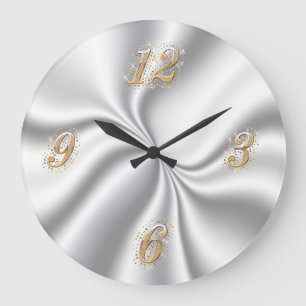 Silver Satin Wall Clock Große Wanduhr