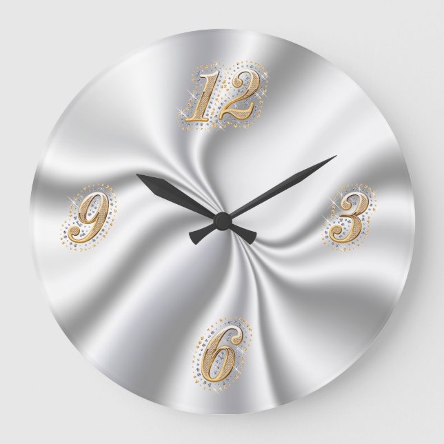 Silver Satin Wall Clock Große Wanduhr (Vorderseite)